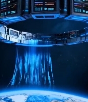  地球上方悬浮科技感环状装置255#竖屏 	 