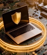  电路板上带盾牌标志的笔记本电脑(1)4463#竖屏 	 