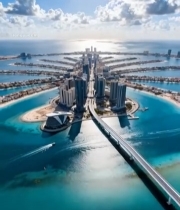  迪拜城市建筑海景航拍素材7664#竖屏 	 