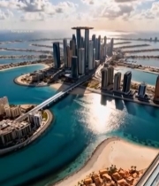  迪拜城市建筑航拍全景(2)4309#竖屏 	 