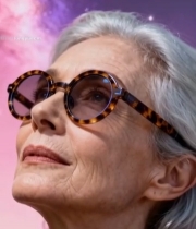  戴眼镜老年女性仰望星空7269#竖屏 	 