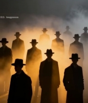  戴礼帽男人烟雾中站立身影843#竖屏 	 