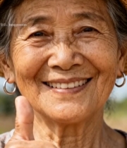  戴草帽老人竖大拇指特写46#竖屏 	 