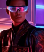  戴科技感眼镜的男子特写1443#竖屏 	 