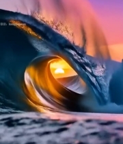  大海海浪与日落景象7663#竖屏 	 