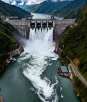  大坝泄洪俯瞰全景1346#竖屏 	 