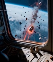  从空间站窗口看太空物体爆炸4699#竖屏 	 