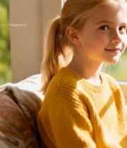  窗边微笑的金发女孩6113#竖屏 	 