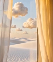  窗边沙漠与云朵景观3676#竖屏 	 