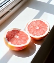  窗边摆放的两半红心柚2578#竖屏 	 