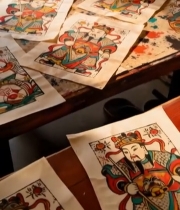  传统手工绘制的彩色门神画1688#竖屏 	 