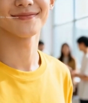  穿黄恤男士微笑特写2155#竖屏 	 