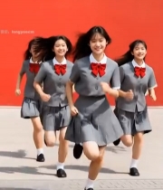  穿校服女生奔跑画面6782#竖屏 	 