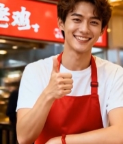  穿围裙男子微笑竖大拇指4591#竖屏 	 