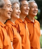  穿橙色衣服的老年人合影745#竖屏 	 