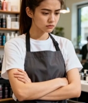  穿围裙女性双臂交叉神情凝重6679#竖屏 	 