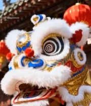  传统建筑前的舞狮特写5911#竖屏 	 