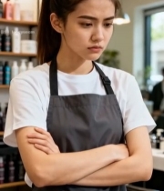  穿围裙女性双臂交叉神情凝重6679#竖屏 	 