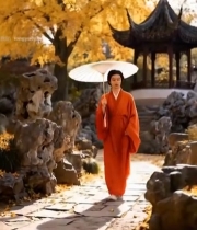  持伞女子穿汉服漫步园林3179#竖屏 	 