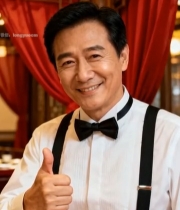  穿背带装男子竖大拇指3982#竖屏 	 