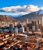  城市与雪山同框全景2167#竖屏 	 