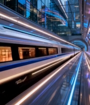  城市中高速行驶的现代化高铁1845#竖屏 	 