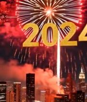  城市上空新年烟花夜景5100#竖屏 	 