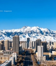  城市雪山全景风光6982#竖屏 	 