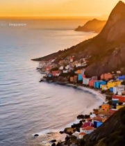  城市山海日落全景3347#竖屏 	 