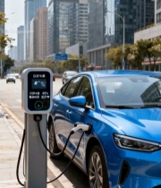  城市街道新能源汽车充电场景335#竖屏 	 