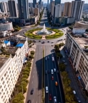  城市环形路口高楼航拍全景1234#竖屏 	 