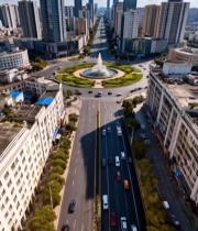  城市环形路口高楼航拍全景1234#竖屏 	 