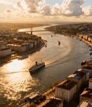  城市河流桥梁航拍全景5170#竖屏 	 