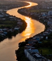  城市河流夕阳航拍景象3803#竖屏 	 