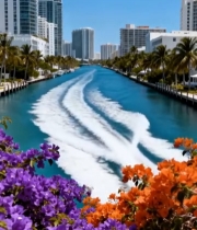  城市河道游艇行驶景观7772#竖屏 	 