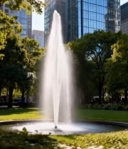  城市公园喷泉与摩天大楼景观2707#竖屏 	 