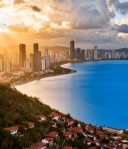  城市海滨日落全景风光412#竖屏 	 