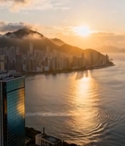  城市海岸日出风光4186#竖屏 	 