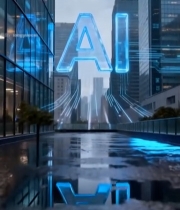  城市高楼间的科技元素3329#竖屏 	 