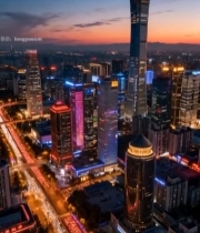  城市高楼夜景航拍全景828#竖屏 	 