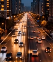  城市道路夜晚车流景象(1)7665#竖屏 	 
