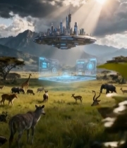  草原上的未来科技城市景观7448#竖屏 	 