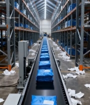  仓库内货物在传送带上运输2965#竖屏 	 