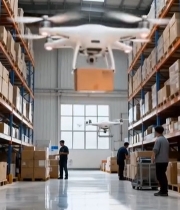  仓库无人机运输货物场景713#竖屏 	 