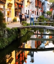  安徽徽派建筑街道行人景观4841#竖屏 	 