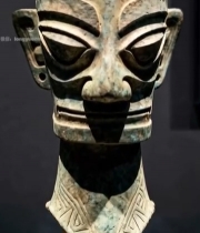  博物馆青铜人头像展示1120#竖屏 	 