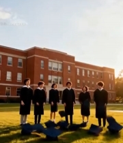  毕业生校园抛学士帽场景4072#竖屏 	 