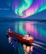  北极海面货船与极光景象4485#竖屏 	 