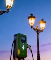  傍晚街边新能源汽车充电桩4918#竖屏 	 
