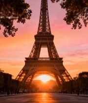  巴黎埃菲尔铁塔日落景象1962#竖屏 	 